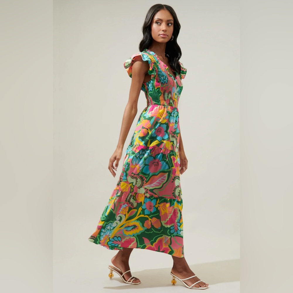 NWT Sugarlips 1X Lanai Multi Color Tropic Smocked MIDI Dress - Picture 5 of 7